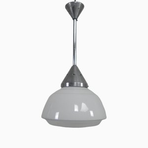 Art Deco Pendant Lamp with Ribbed Glass Shade, 1930s