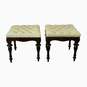 Set of Chesterfield Buttoned Leather and Walnut Stools