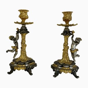 Mid-Century Gilt Pewter Candlesticks, 1950s, Set of 2