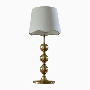 Tall Swedish Brass Bobbin Lamp, 1970s