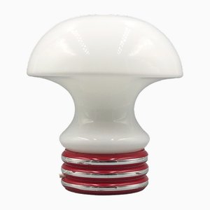 Space Age Mushroom Table Lamp in Opal Glass with Chrome Details, Italy, 1970s