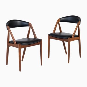 Set of Leather Chairs in Teak by Kai Kristiansen, Denmark, 1960s
