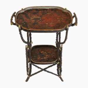 Table d'Appoint Rustique Branch Twig avec Plateau en Chinoiserie, 19ème Siècle