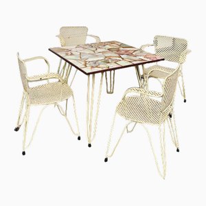 Vintage Metal Patio Outdoor Garden Set in Wire Mesh, 1960, Set of 5