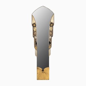 Art Nouveau Wooden Mirror with Antique Trimmings and Embroidery, 1920s