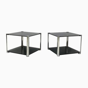 Italian Modern Coffee Tables in Smoked Glass and Chromed Metal, 1980s, Set of 2