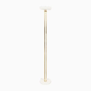 Lampada da terra in ottone con paralume bianco