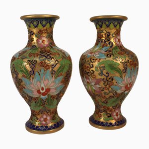 Champlevé Cloisonné Vase Set, China, Early 20th Century, Set of 2