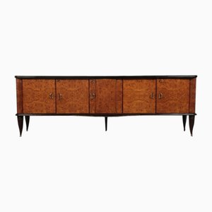Vintage Wooden Sideboard with Decorated Glass Top and Bar Compartment