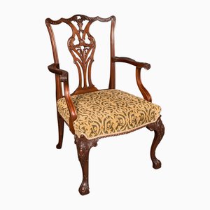Antique English Chippendale Revival Drawing Room Armchair, 1890s