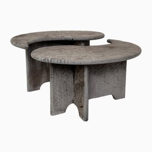 Tavolini da caffè Yin e Yang Mid-Century in cemento grigio, Italia, anni '70, set di 2