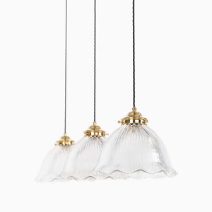 Lampada a sospensione Frilly in vetro prismatico di Holophane, anni '20