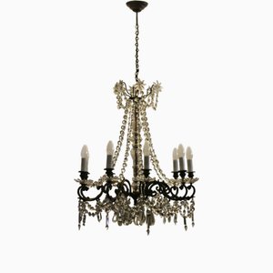 9-Flame Crystal Glass Chandelier, France, 1900s