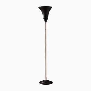 Lámpara de pie francesa Art Déco de metal de níquel en negro y plata, años 30