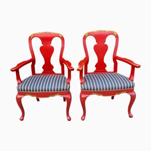 Set of Danish Lacquer & Gilt Baroque Armchairs from Kastellet Copenhagen, 19th Century