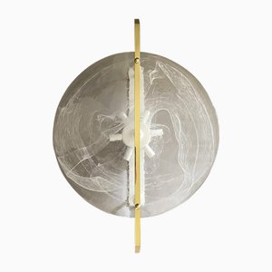 Italian Venied-White Alabastro Disc Murano Glass Wall Sconce by Simoeng