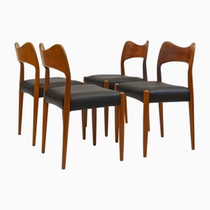 Dänische Mid-Century Teak & Leder Esszimmerstühle von Arne Hovmand Olsen, 1960er, 4 . Set