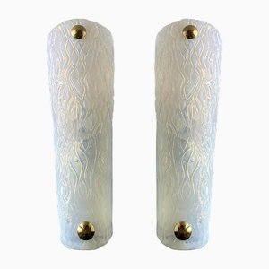 Vintage Italian Opalino Murano Glass Wall Sconces by Simoeng, Set of 2