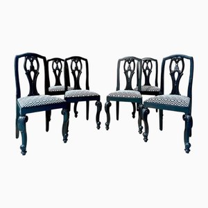 Sedie Chippendale / Barocco imbottite laccate nere, Regno Unito, XIX secolo, set di 6