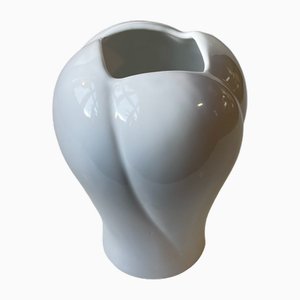 Modernist White Four Petal Vase in White Porcelain, 1970s