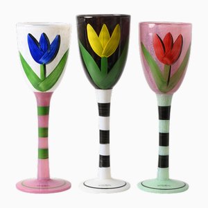 Verres à Vin Peints à la Main par Ulrica Hydman-Vallien pour Kosta Boda, 1990s, Set de 3