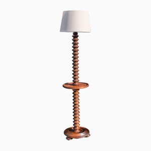 Turned Wood Floor Lamp attributed to Charles Dudouyt, 1940s