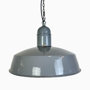 Industrielle graue Emaille Fabrik Hängelampe, 1960er
