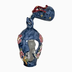 Farol luminoso Maiolica de flores y coral de Vietri, Italia, años 50