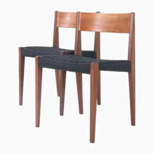 Sedia Pia in teak e corda di carta nera di Poul Cadovius per Cado, anni '60