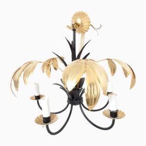 Lampadario vintage in metallo dorato e nero, Francia