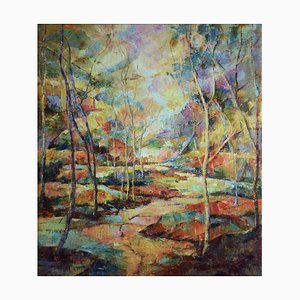 Alfonso Pragliola, Riverberi al Tramonto, Painting on Raw Jute Canvas