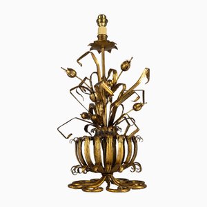 Gold Metal Floral Lamp, 1960s