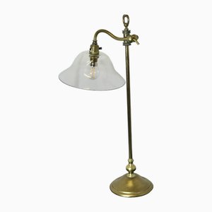 Lampe de Bureau en Laiton avec Abat-Jour en Verre Soufflé, 1890s