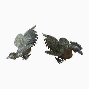 Fighting Roosters in Brass, 1970, Set of 2