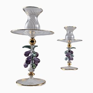 Vintage Kerzenhalter aus Venezianischem Glas & Gold, 1950er, 2er Set