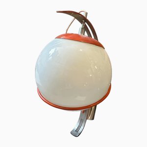 Applique Murale Space Age en Métal Orange et Opaline Blanche, Italie, 1970s