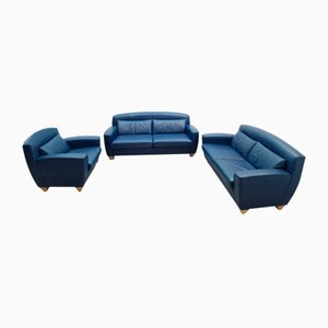 Canapé DS 120 en Cuir Bleu de de Sede, Set de 3