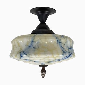Art Deco Einbauleuchte aus blau marmoriertem Opalglas, Deutschland