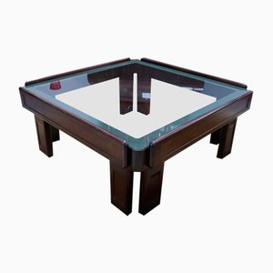 Mahogany Square Coffee Table in the style of Afra and Tobia Scarpa, 1970s