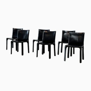 Vintage Dining Chairs in Black Leather by Mario Bellini for Cassina, 1980s, Set of 6
