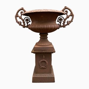 Large Cast Iron Vase with Column
