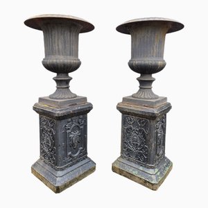 Grands Vases sur Colonne en Fonte, Set de 2