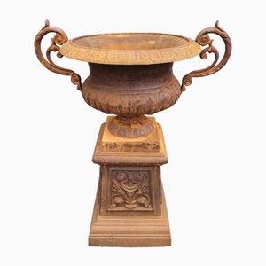 Cast Iron Vase with Ears Planter with Pedestal