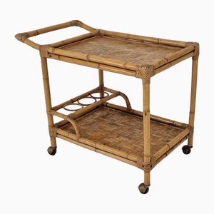 Italienischer Mid-Century Servierwagen aus Bambus & Rattan, 1970er