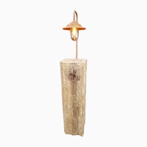 Brutalist Rusty Barn Country Floor Lamp on Wooden Pillar Bollard