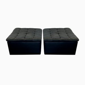 Pouf grandi in pelle grigia patinata di de Sede, anni '70, set di 2