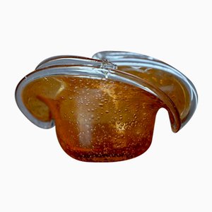 Ciotola a forma libera in vetro di Murano giallo a bolle