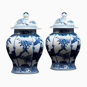 Antique Chinese Ginger Pots, 1890s, Set of 2