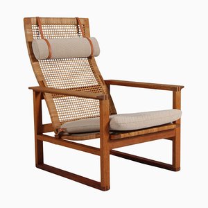 Oak 2254 Sled Lounge Chair in Cane attributed to Børge Mogensen for Fredericia, 1956, Denmark