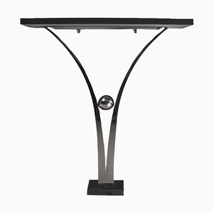 Decorus Viola Console Table in Polished Stainless Steel with Black Granite Top